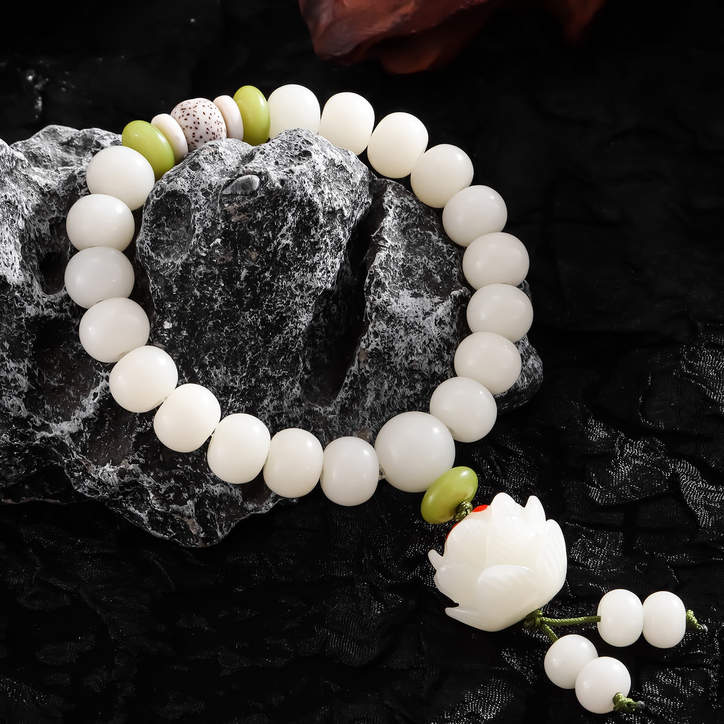 Bodhi White Jade Lotus Buddha Beads Rosary Seed Scenic Spot Bracelet