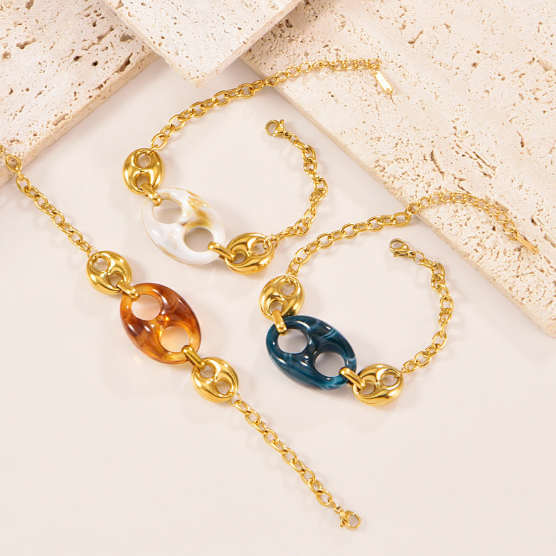 Gold Color Resin Buckle Light Luxury Jewelry Set