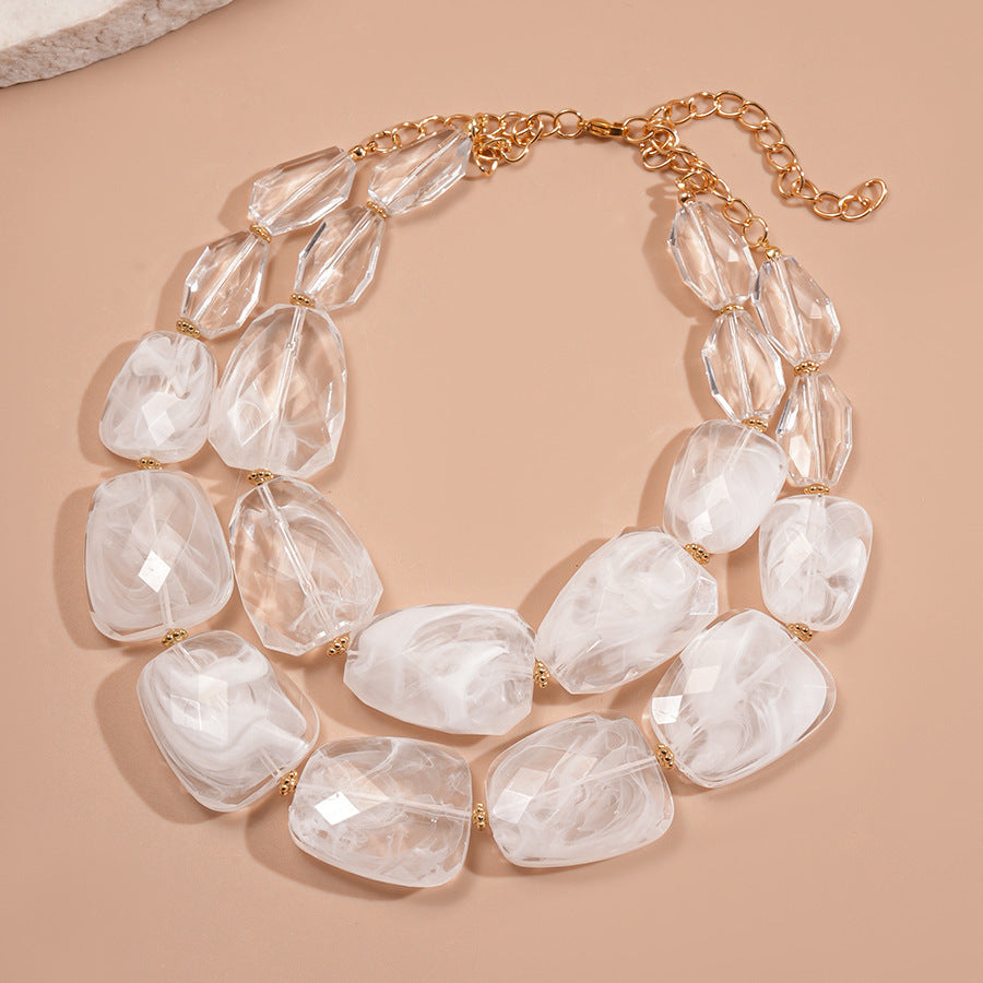 Women's Glass Beaded Pearl Temperament Wild Sweater Chain Light Luxury Necklace