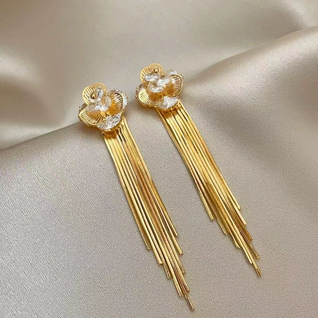 Gold Flower Long Fashion High Class Earrings
