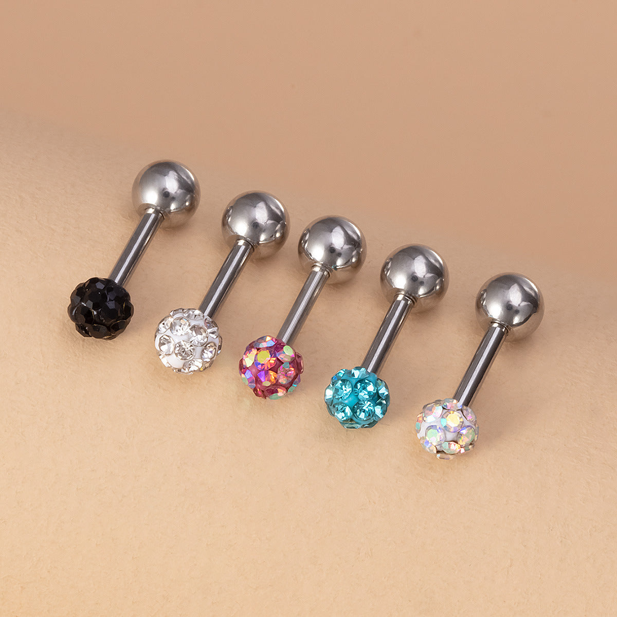 Full Diamond Color Ear Bone Piercing Ball Stud Earrings