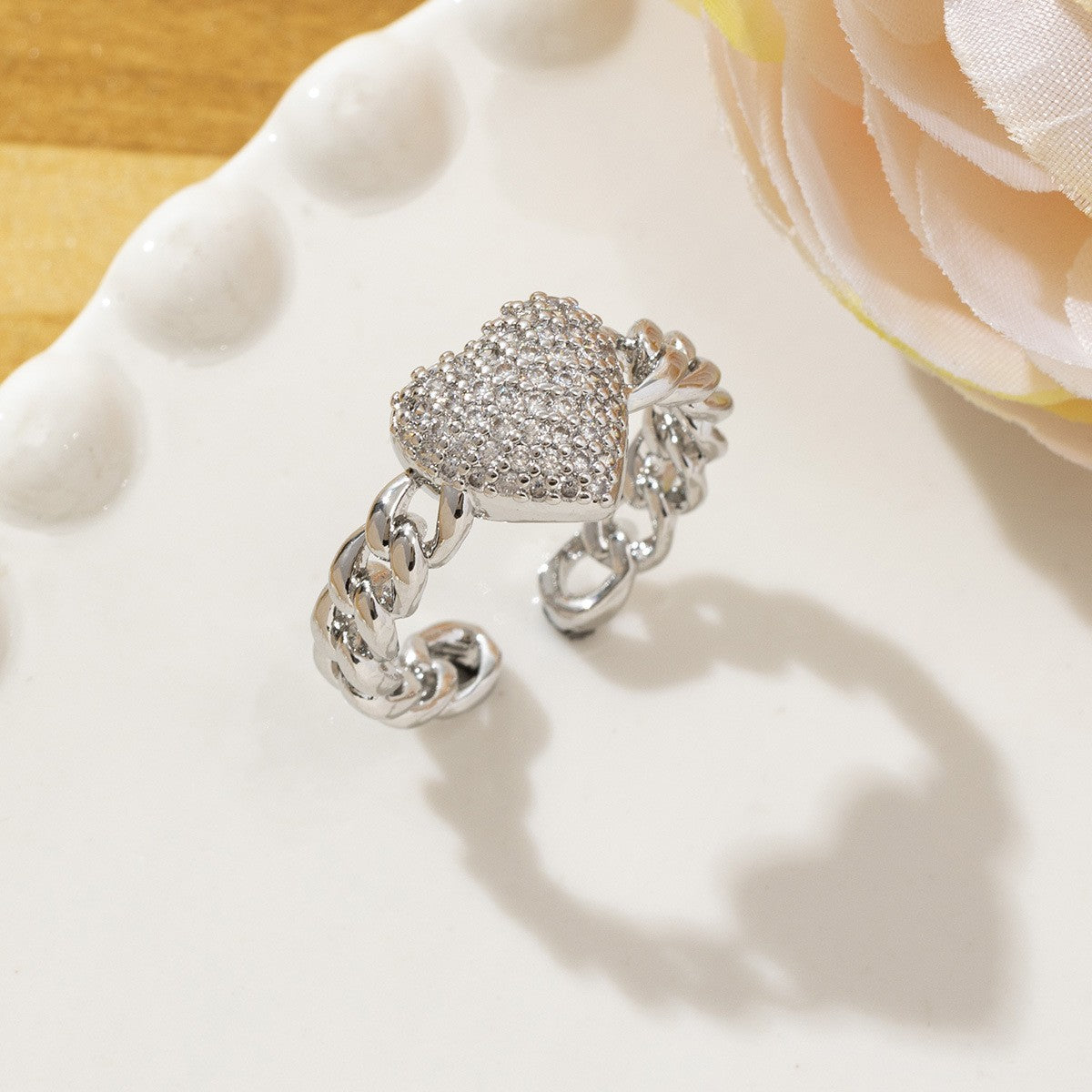 Temperament High Sense Loving Heart With Opening Adjustable Super Flash Ring