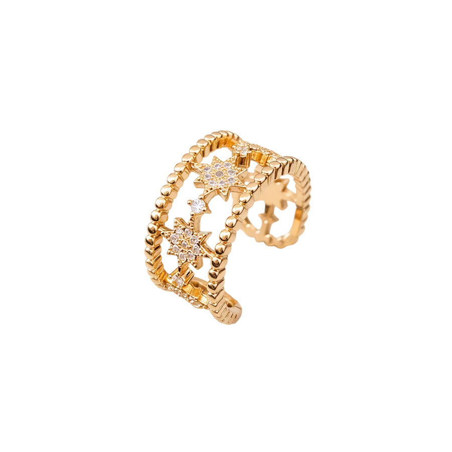 Zircon Round Hollow Opening Light Luxury High-grade Sense Ring