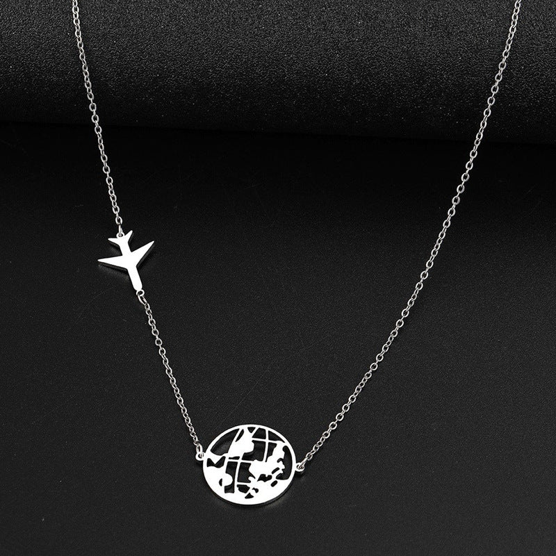 Simple Fashion Stainless Steel Airplane World Necklace