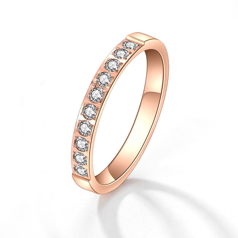 Women's Simple Titanium Steel Micro Rhinestone Pieces Rose Gold Index Ring