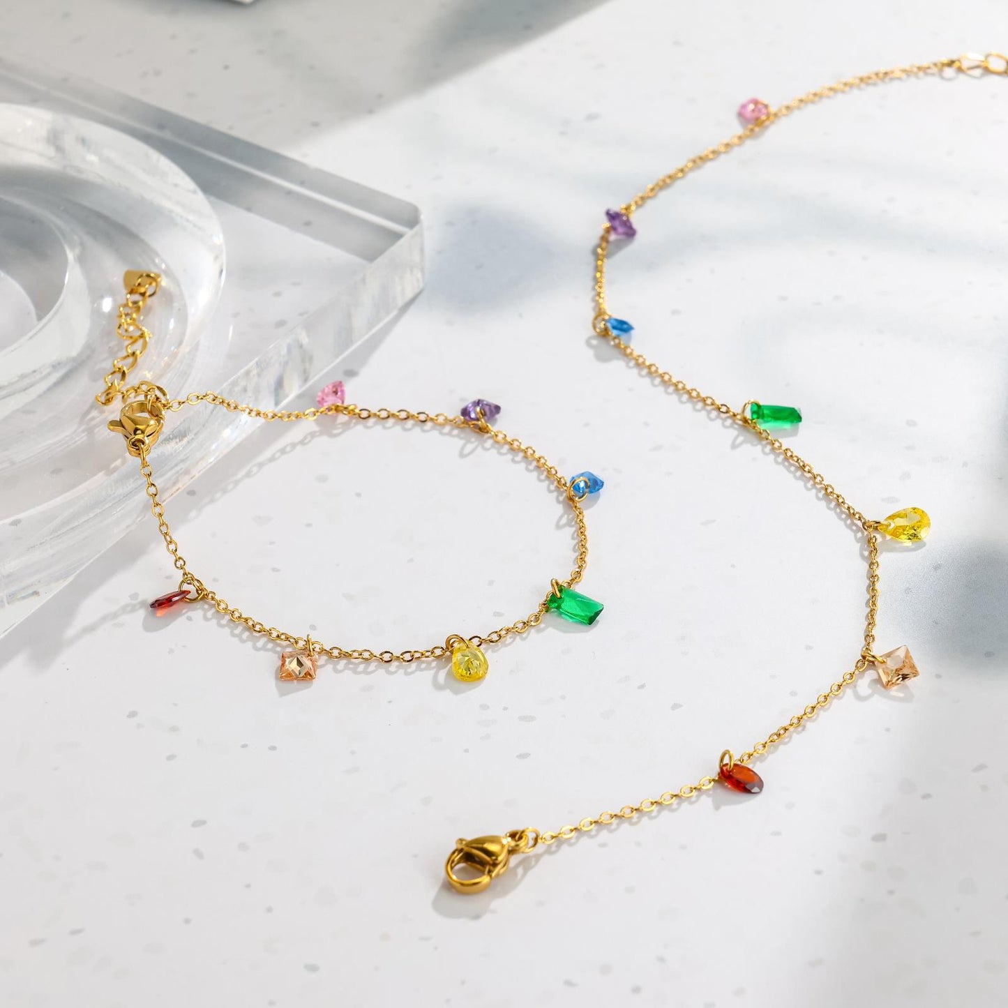 Korean Style Colorful Crystals Jade Stainless Steel Bracelets