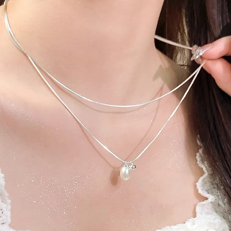 Sier Safety Lock Chinese Style White Necklace