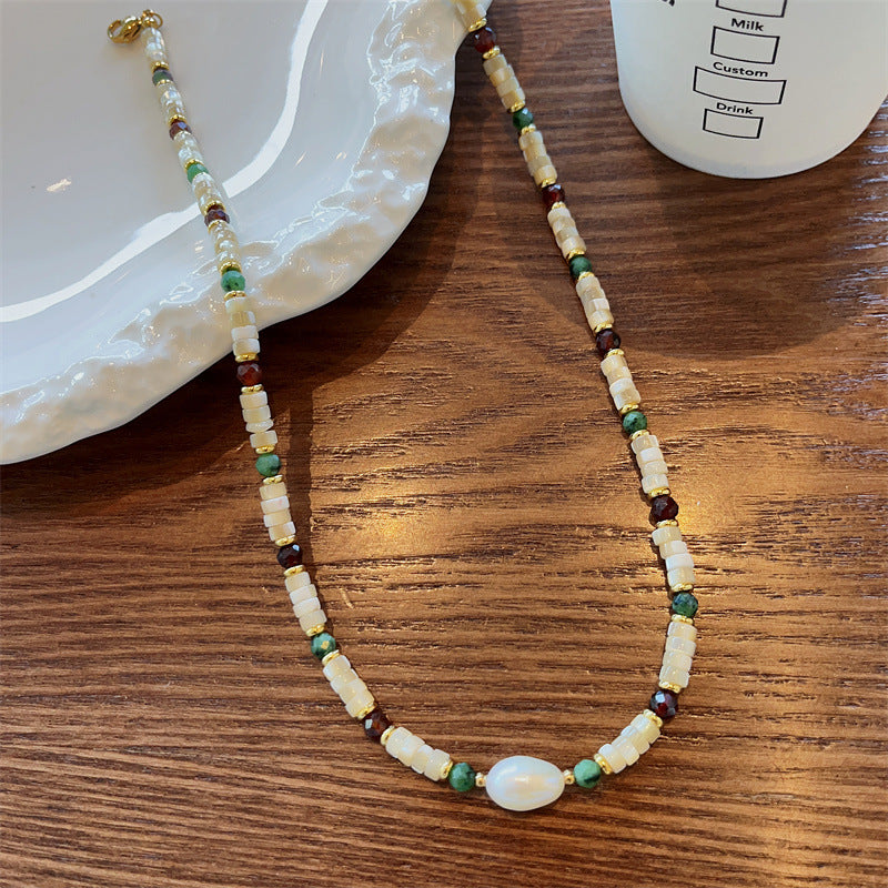 Natural Stone Designer Bohemian Style Freshwater Stringed Necklace