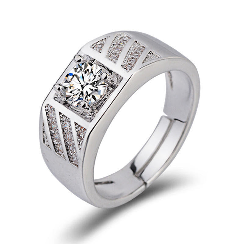 Men's Diamond Single Simulation Karat Wedding Classic Temperament Ring