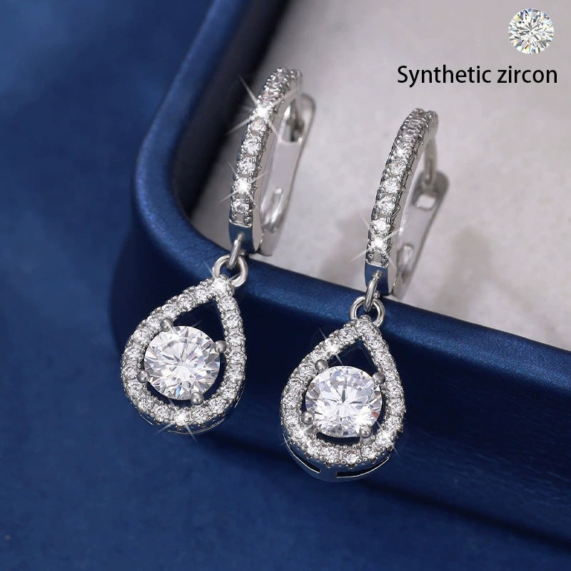 Women's Inlaid Zircon Hollow Water Drops Ear Clip Style High-grade Super Earrings