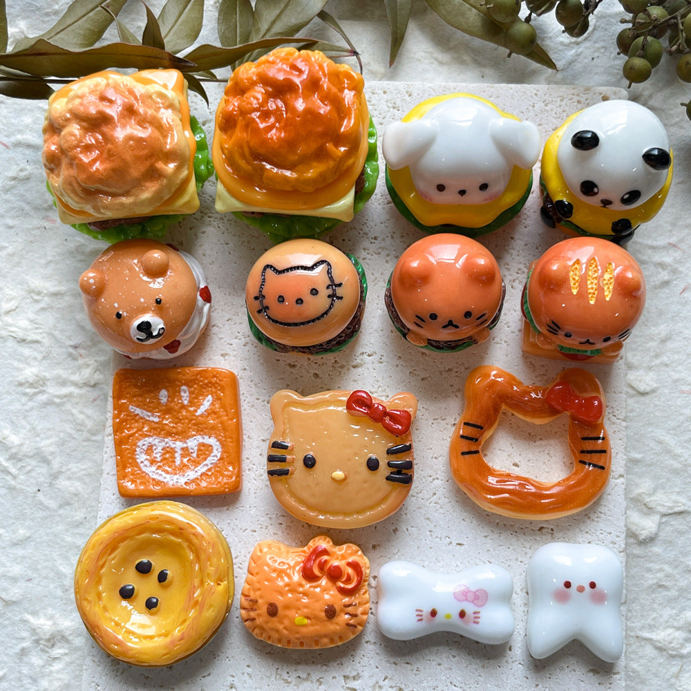 Toy Panda Hamburger Cat Head Pizza Resin Jewelry Accessories