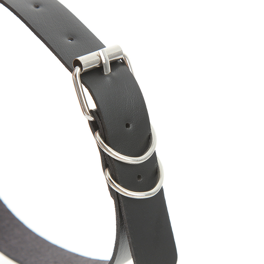 Women's Simple Round Wind Black Punk Leather Alloy Vintage Neck Collar