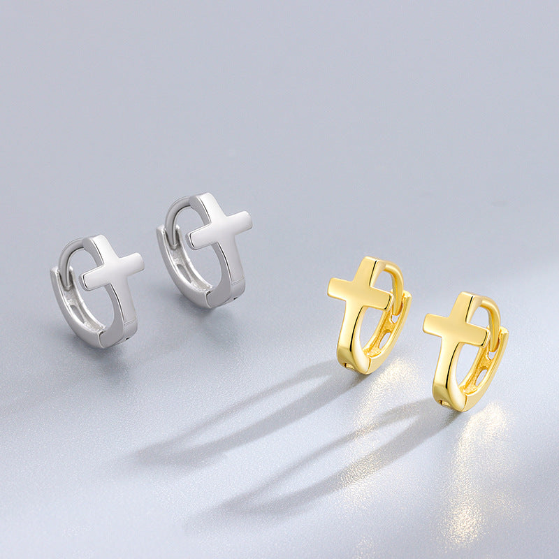 Sier Glossy Cross Fashion Temperament Entry Lux Niche Earrings