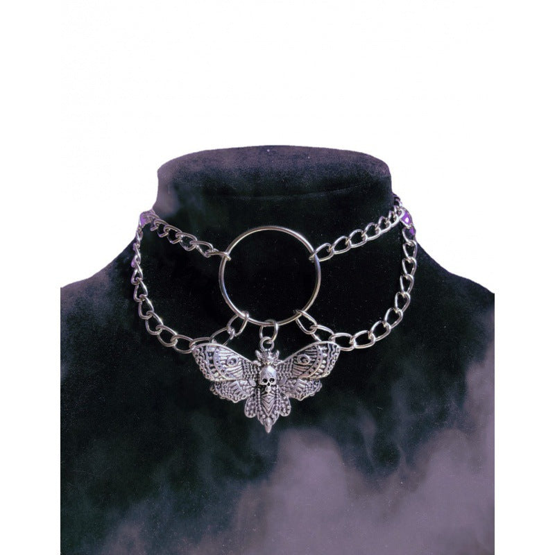 Comfortable Gothic Sier Skull Moth Stylish Necklaces