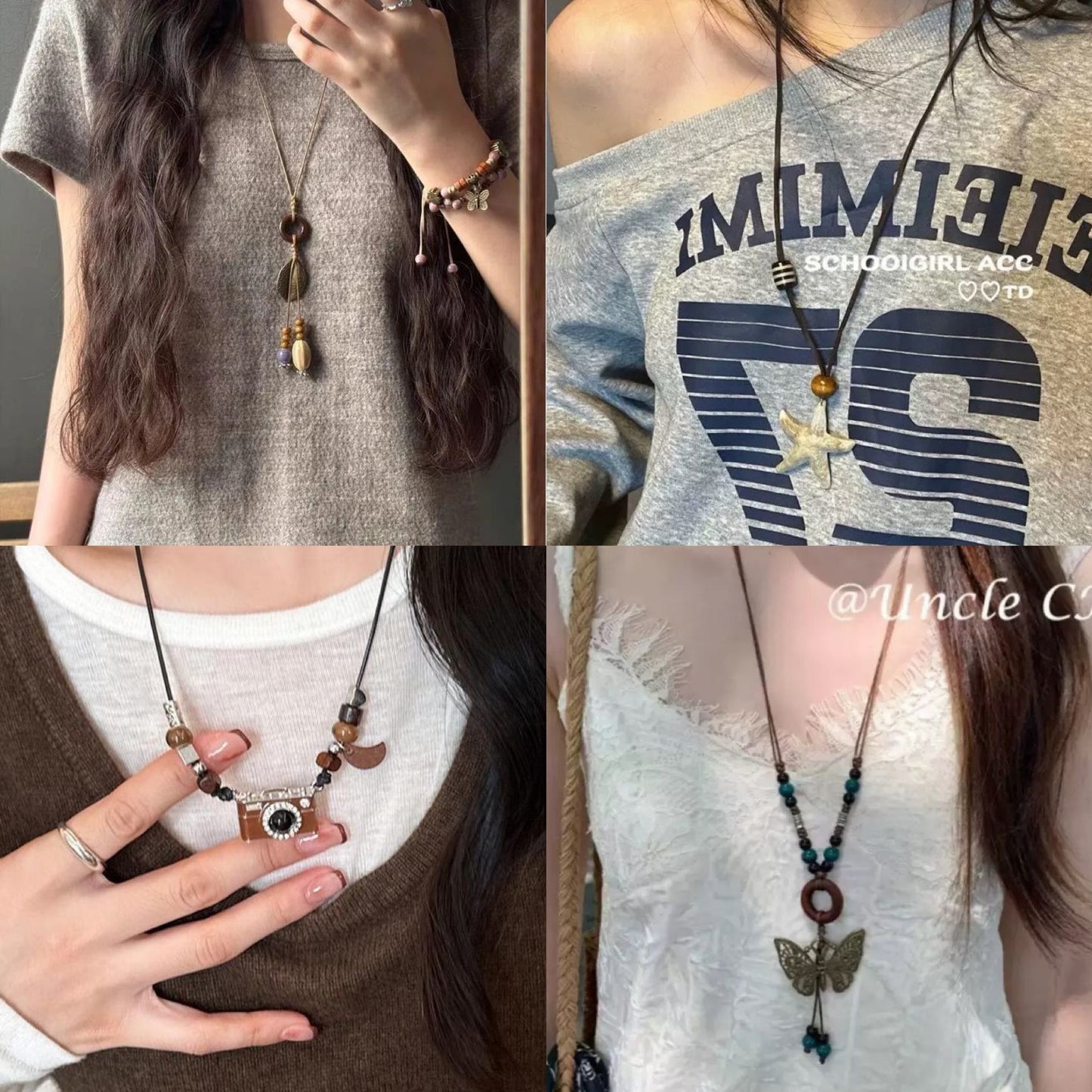 Butterfly Ethnic Ceramic Starfish Retro Collarbone Sweater Chain Pendants