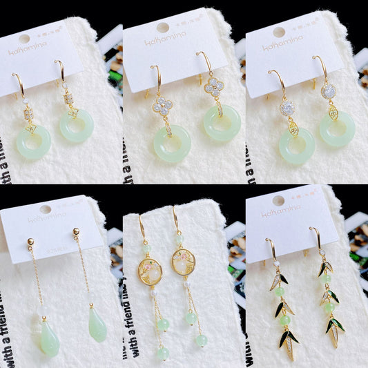 National Style Chinese Chalcedony Female Cheongsam Earrings