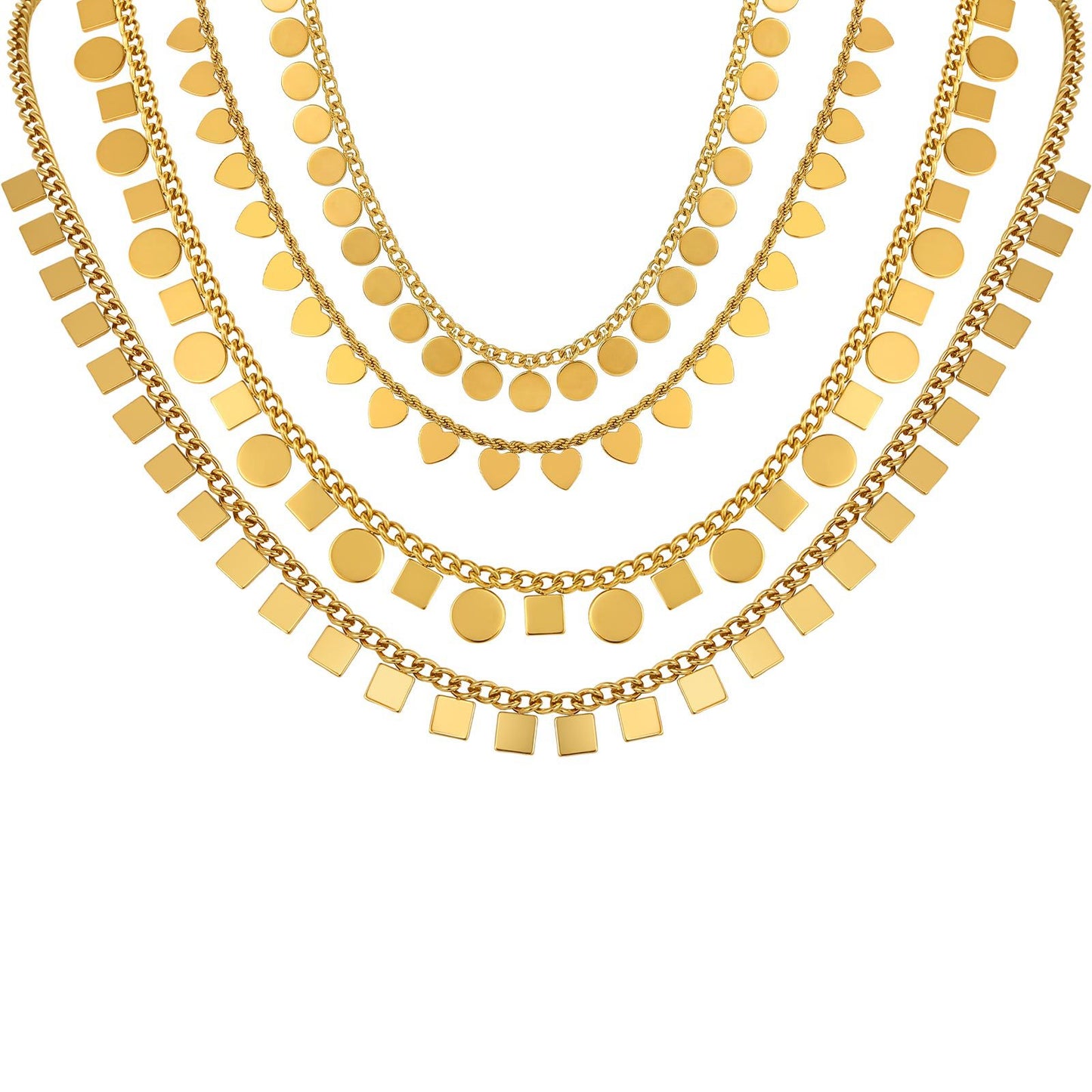 Geometric Square Stainless Steel Button Chain Necklace