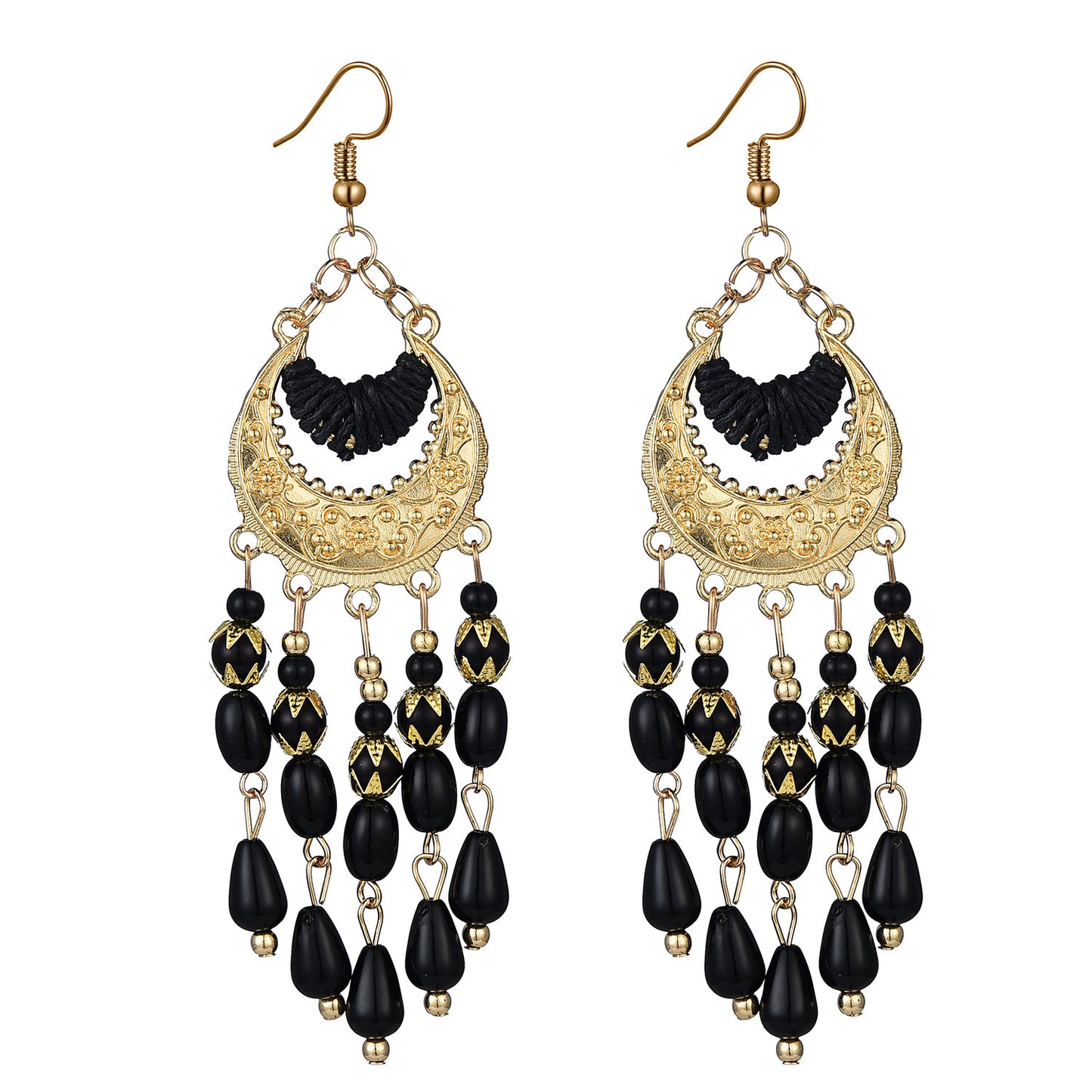 Bohemian Ethnic Style Long Retro Tassel Bead Stud Earrings