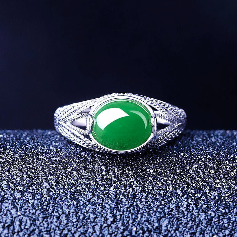 Chalcedony Female Sterling Sier Inlaid Canary Stone Agate Adjustable Ring