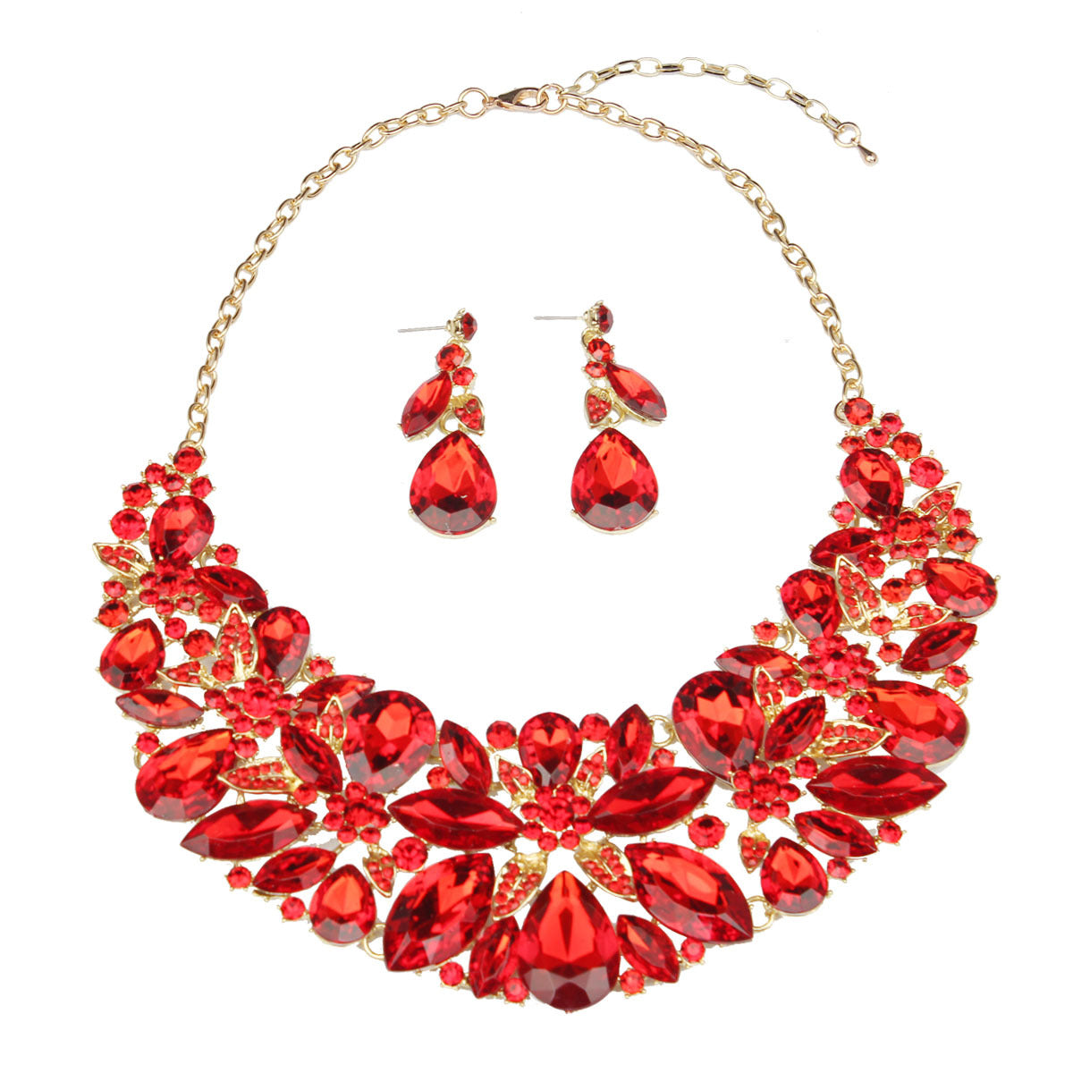 Fashion Exaggerated Gemstone Leaves Suite Luxury Dress Banquet Jewelry Set