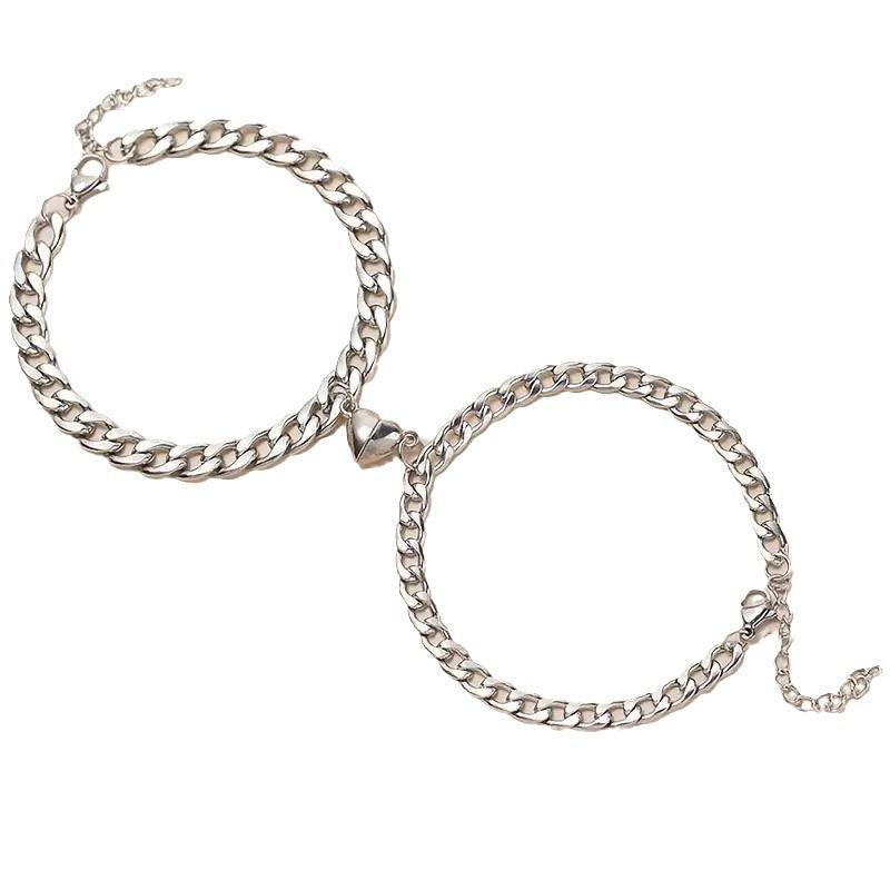 Style Heart Personality Magnet Suction Distressed Pair Bracelet
