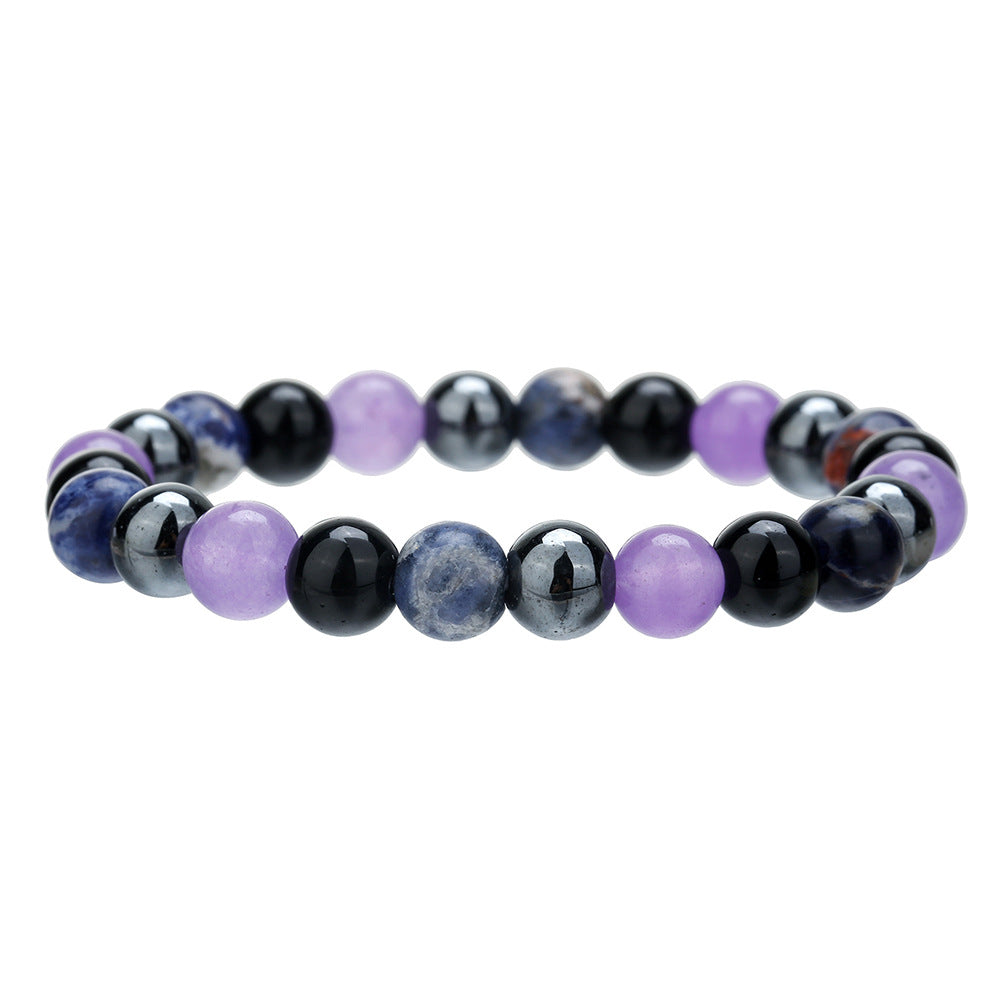 Men's Unisex Black Agate Cut Crystal Combination Bracelets