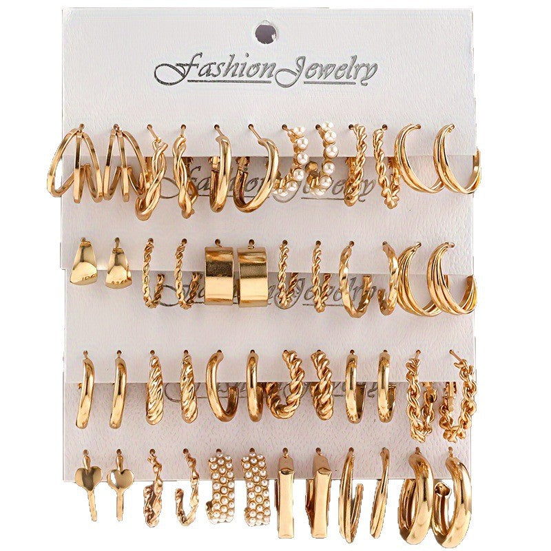 Women's Geometric Simple Design Retro Easy Matching High Sense Multiple Pieces Earrings