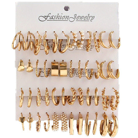 Women's Geometric Simple Design Retro Easy Matching High Sense Multiple Pieces Earrings