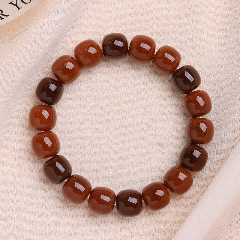 Men's Bodhi Pliable Temperament Skin Root Gradient Old Barrel Buddha Beads Bracelet