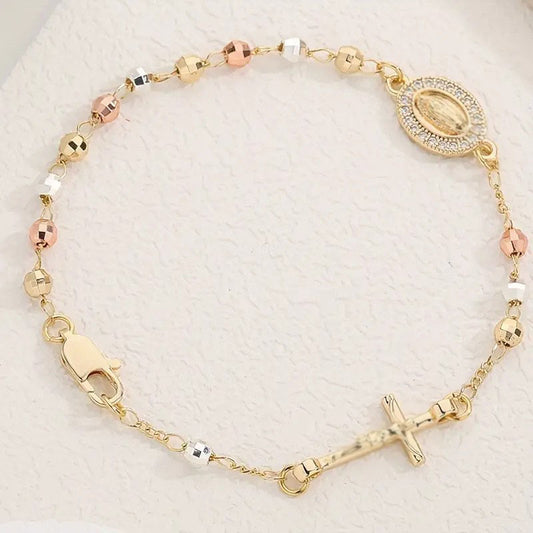 Gold Cross Medal Light Luxury Minority Goddess With Bracelets