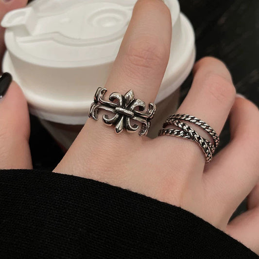 Women's Cross Distressed Metal Open For Design Retro Index Ring