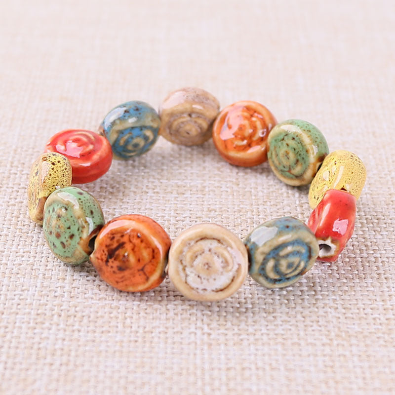 Beaded Ceramic Handmade Ornament Flower Glaze Bracelets