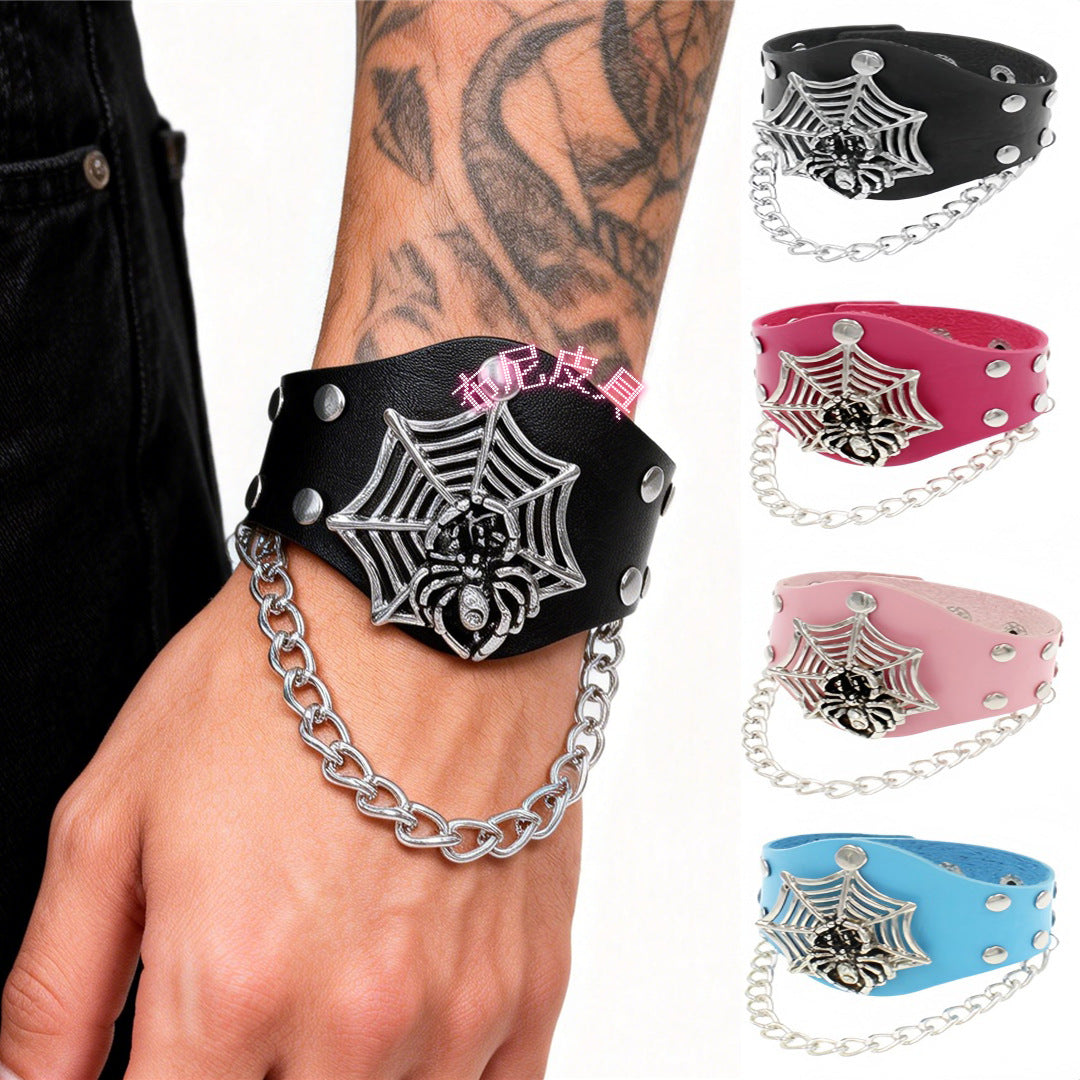 Men's Environmental Protection Leather Vintage Spider Web Chain Bracelets