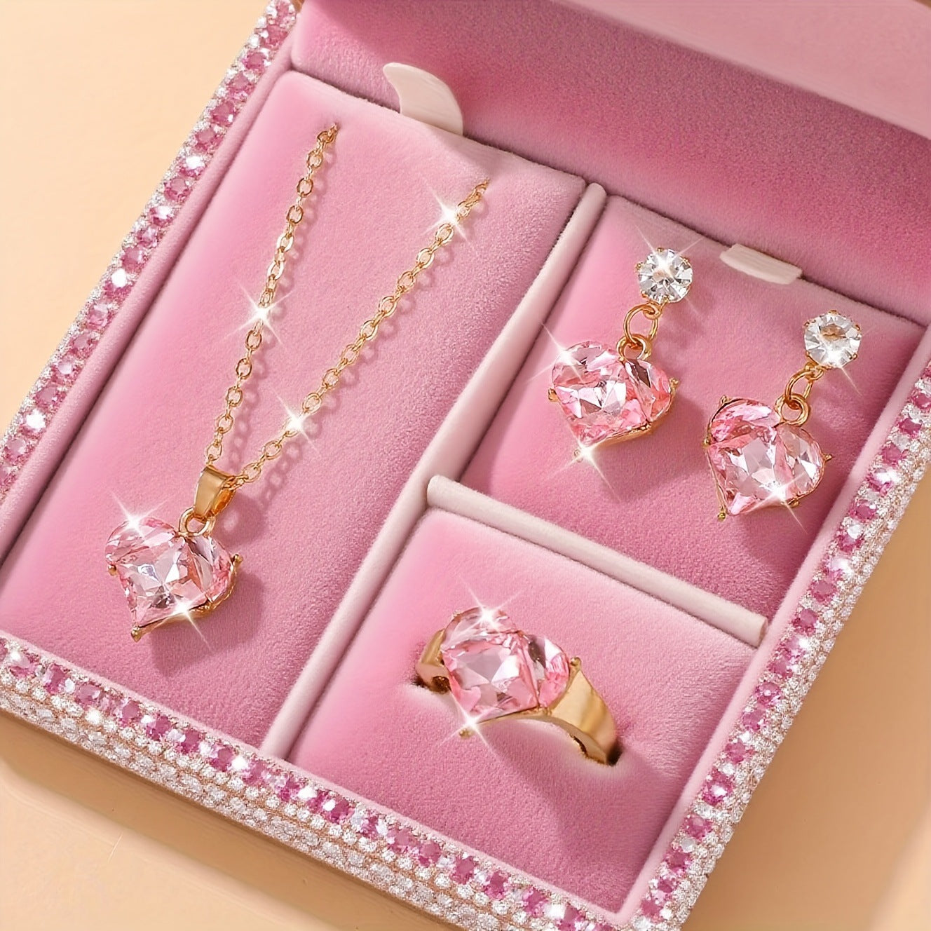 Barbie Pink Love Planet Peach Heart Jewelry Set