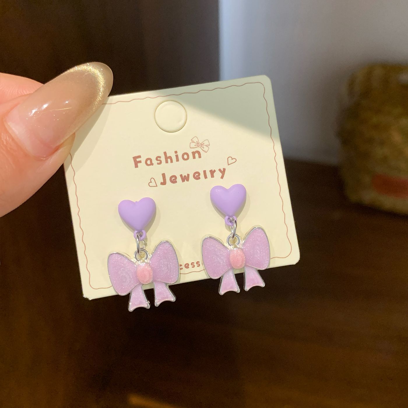 Dopamine Cartoon Love Heart Bow Tie Sier Needle Female Cute Earrings