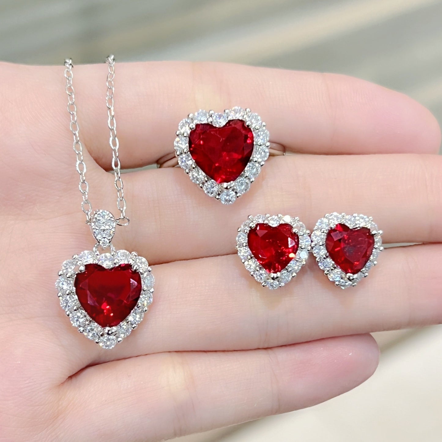 Women's Blue Red Yellow Green Purple White Gemstone Zircon Princess Jewelry Set
