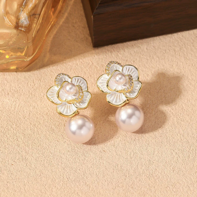 Vintage Pink Butterfly Pearl Small Delicate Stud Earrings