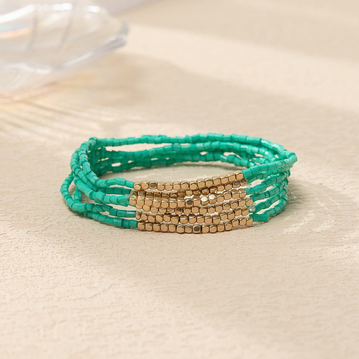 Women's Bohemian Vacation Style Twin Design Sense Glass Beads Stretch Bracelet
