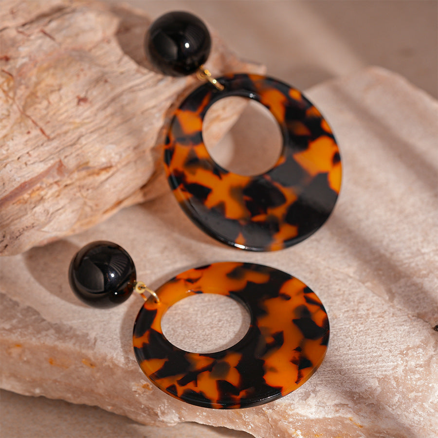 Women's Leopard Print Resin Circle Heart Geometric Earrings