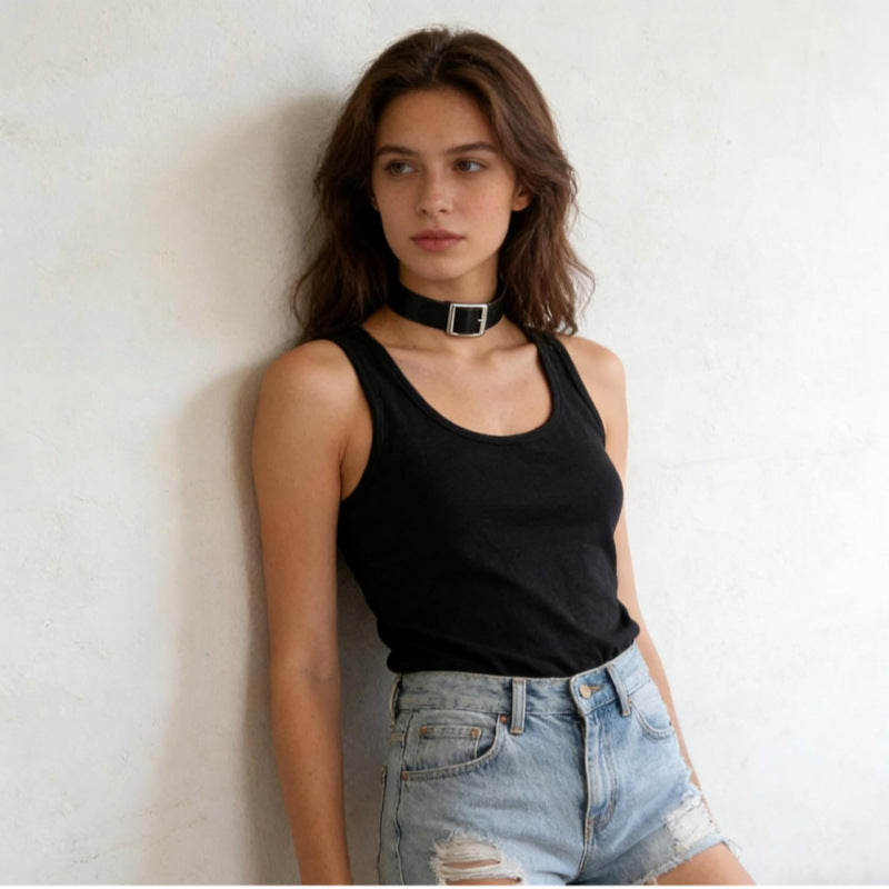 Punk Simple Leather Rock Trend Female Collar