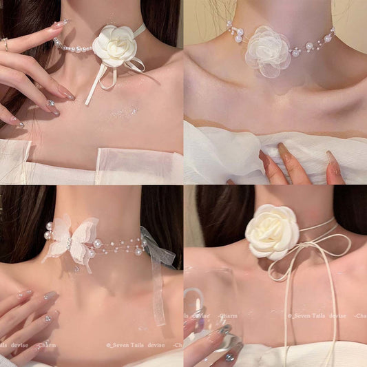 Women's Rose Pearl Neck Light Luxury Minority Design Clavicle Chain Collar