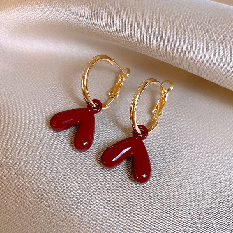 Women's Sier Needle Red Geometric Ear Korean Earrings