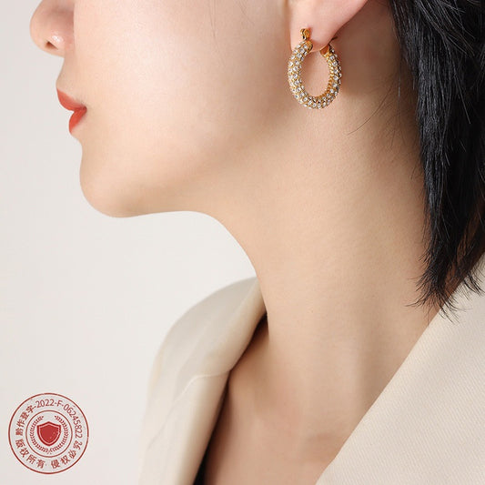 Style Light Luxury Design U-shaped Full Diamond Earrings