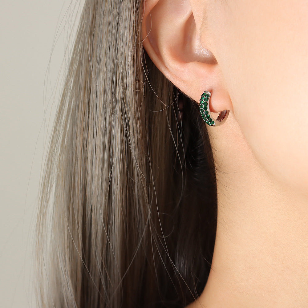 Fashion Simple Personality Geometric Inlaid Colorful Crystals Design Earrings