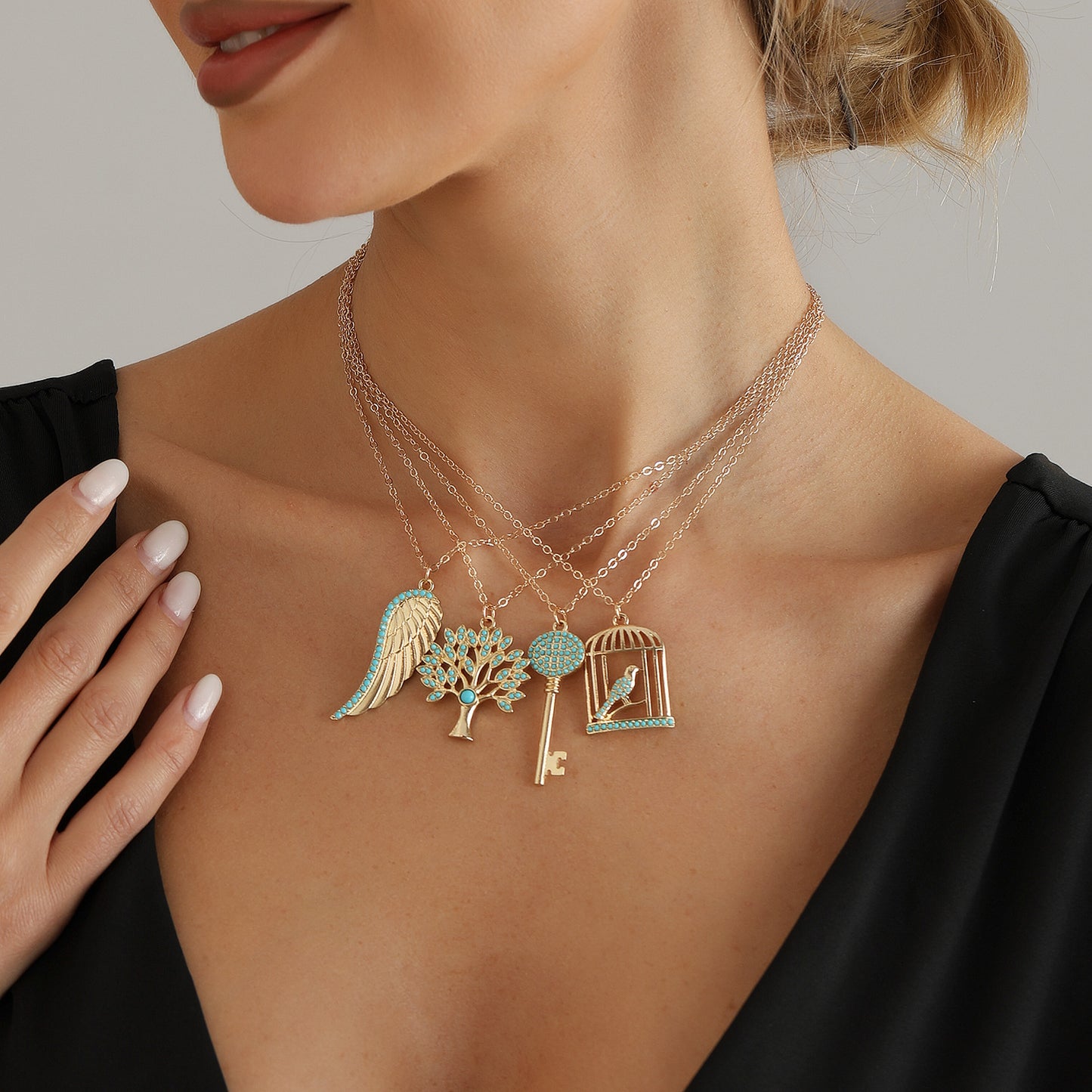 Of Life Turquoise Embellished Retro Style Hollow Design Clavicle Necklace