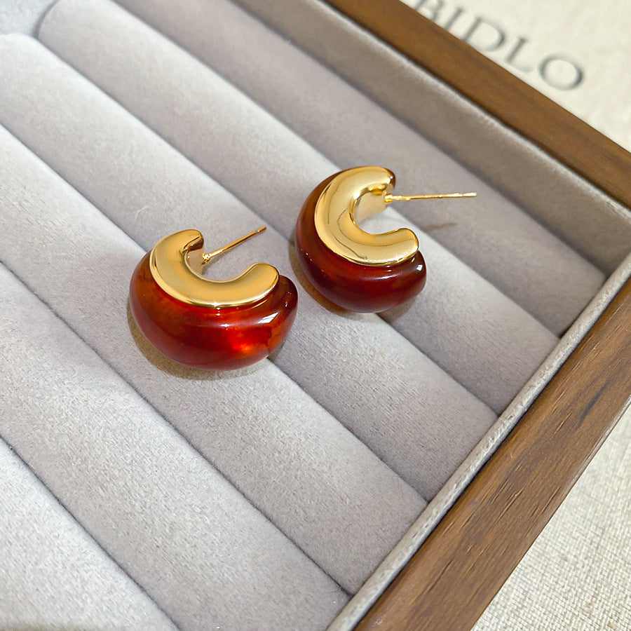 Women's Needle Geometric Irregular Resin Fashionable Retro Earrings