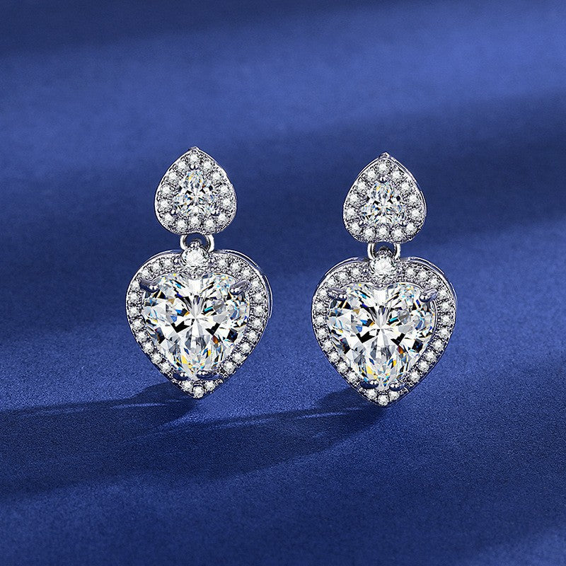 Moissanite Ear Female With Hearts Sterling Earrings
