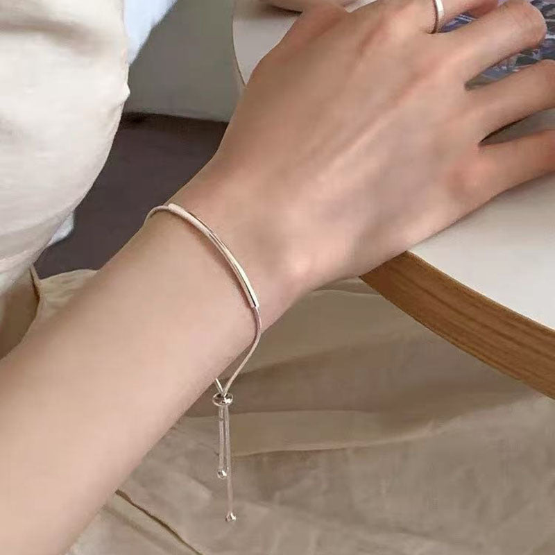 Women's Exquisite Sterling Sier Snake Bones Chain Ball Stitching Asymmetric Light Bracelet