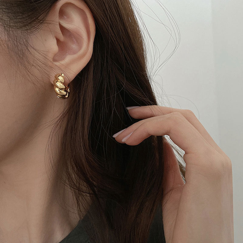 Metal Sier Needle Retro Small Trendy Niche Earrings