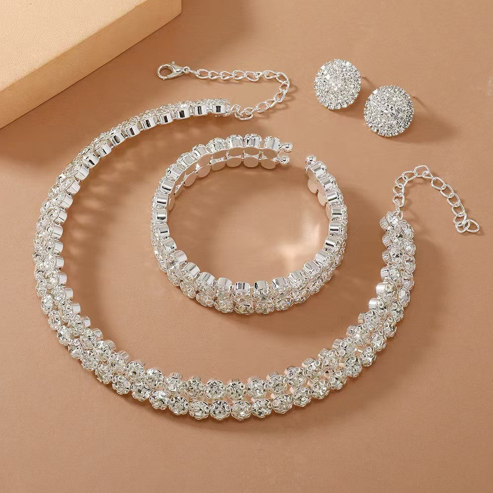 Women's Bridal Rhinestone Three-piece Clavicle Inlaid Light Necklaces